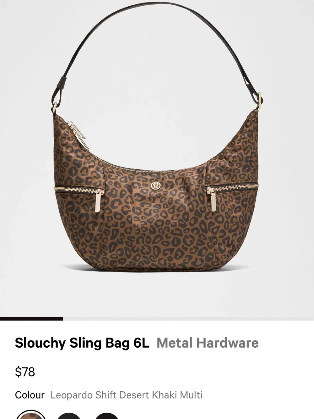 lululemon athletica Brown Leopard Print Hobo Bag with Black Strap